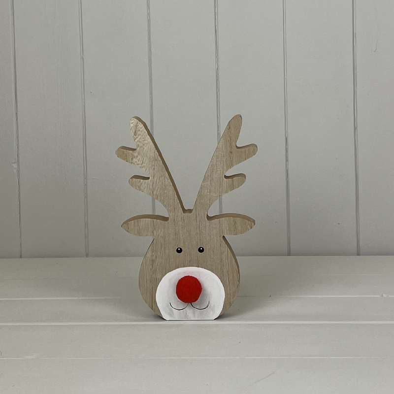Large Wooden Reindeer Head with Red Nose  detail page